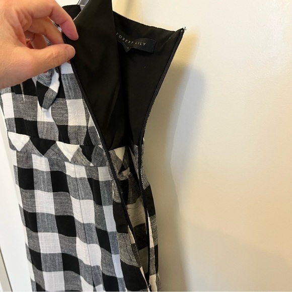 Linen Cotton Blend Black & White Cropped Wide Leg Romper, Retro, FOREST LILY 4 - Picture 9 of 12